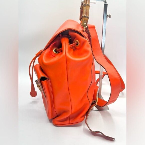 GUCCI Bamboo Backpack - Orange Leather Drawstring - Picture 4 of 15